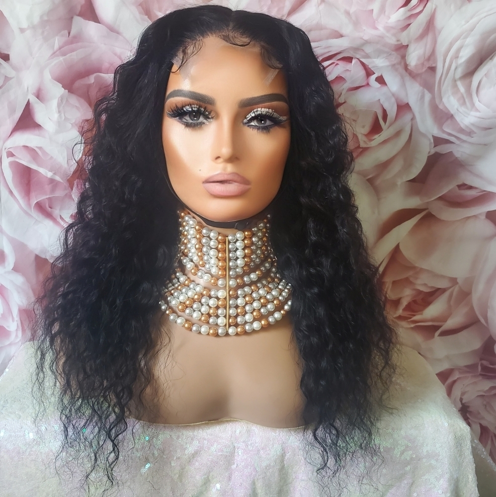 100% Virgin human hair water wave closure wig 18